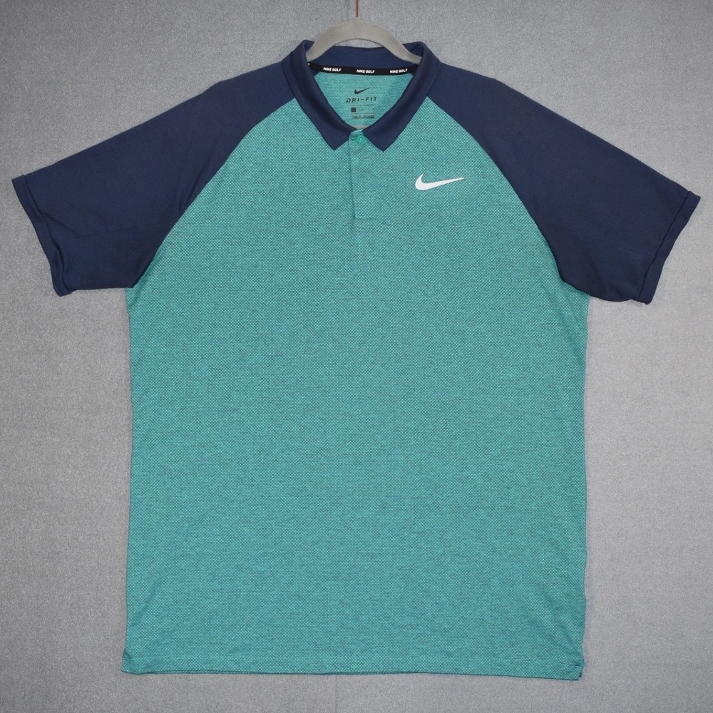 Nike Dri-FIT Raglan Golf Polo with DRY Tech Large Green Blue 91189-370 - Picture 2 of 8